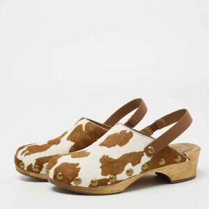 Tory Burch Women Clogs Blythe Calf Hair Studded Cow Wooden Heel Sz 7 NWOB